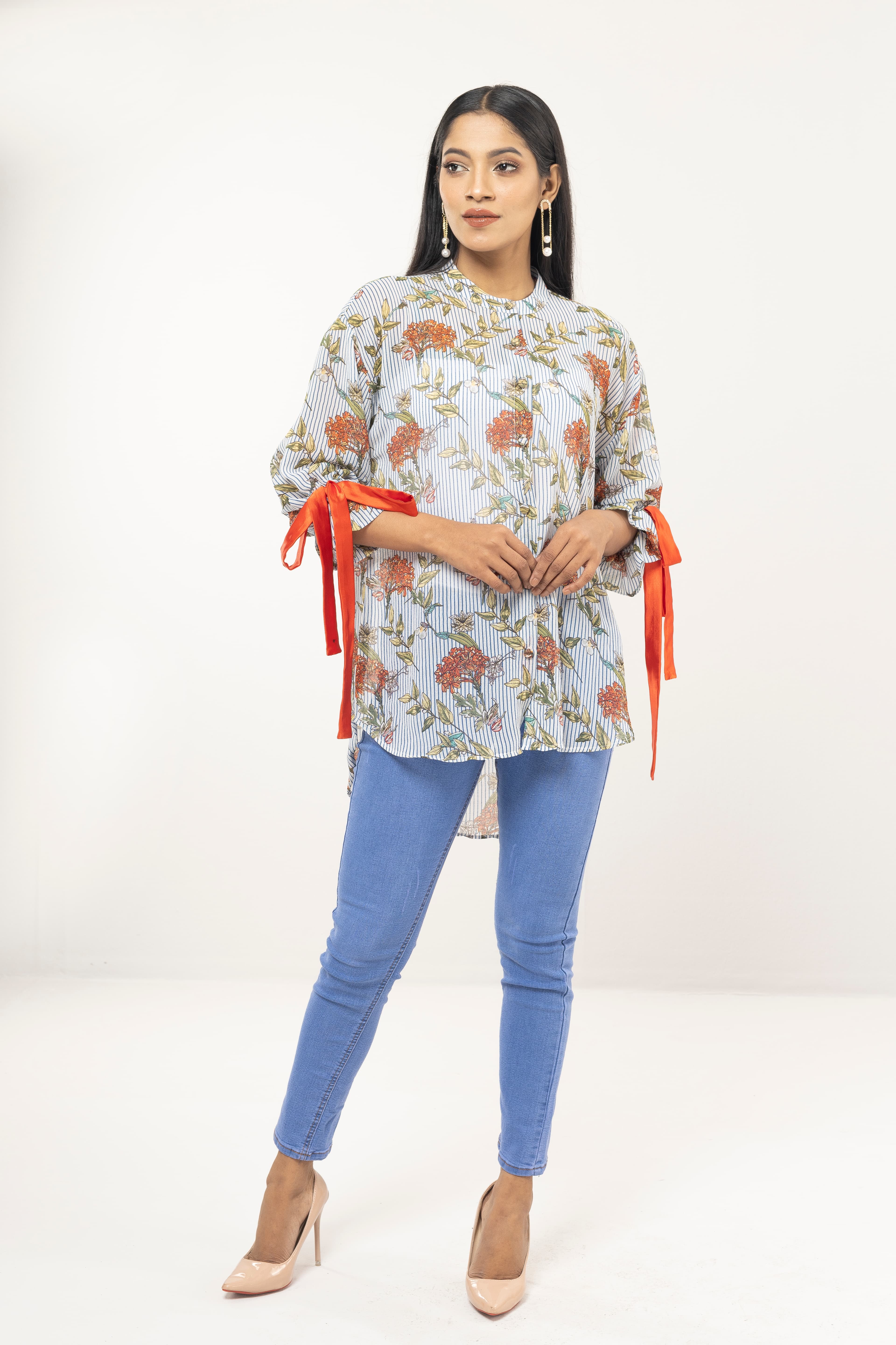 Georgette Orange Floral print~Size: M(40)