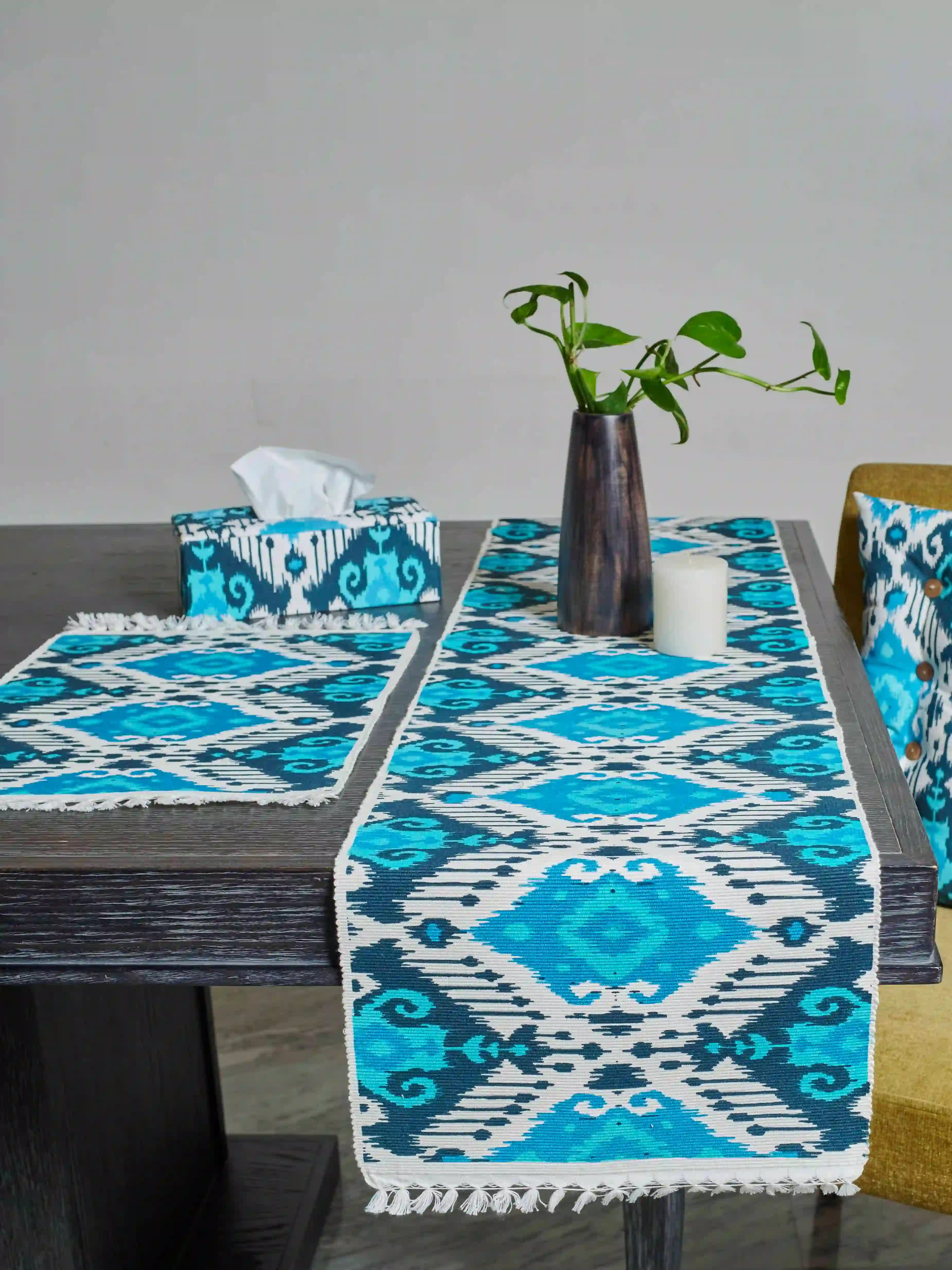 Uzbek IKAT Inspired Handloom Table Runner Set