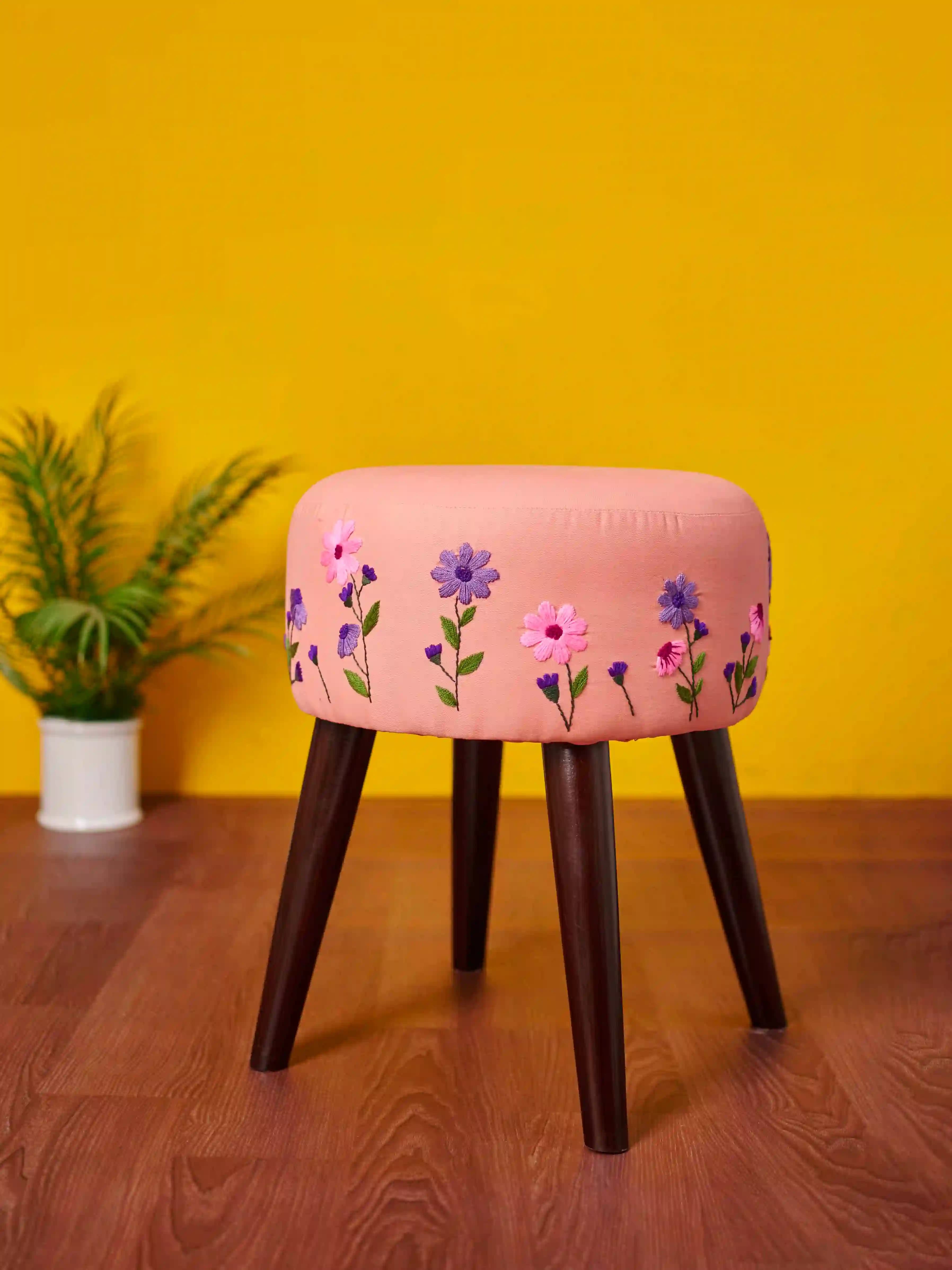 Round Hand Stitched Wooden Stool