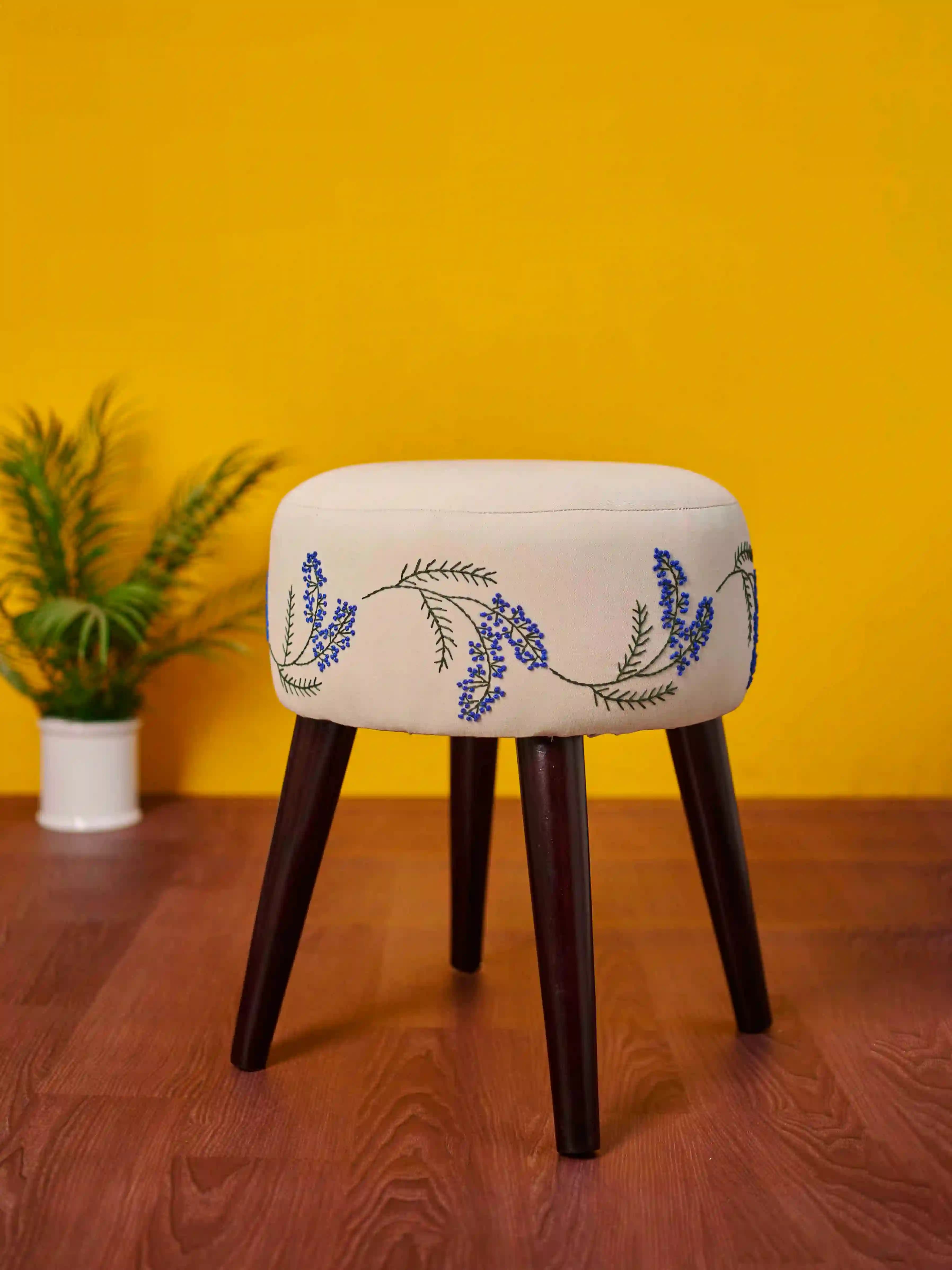 Round Hand Stitched Wooden Stool