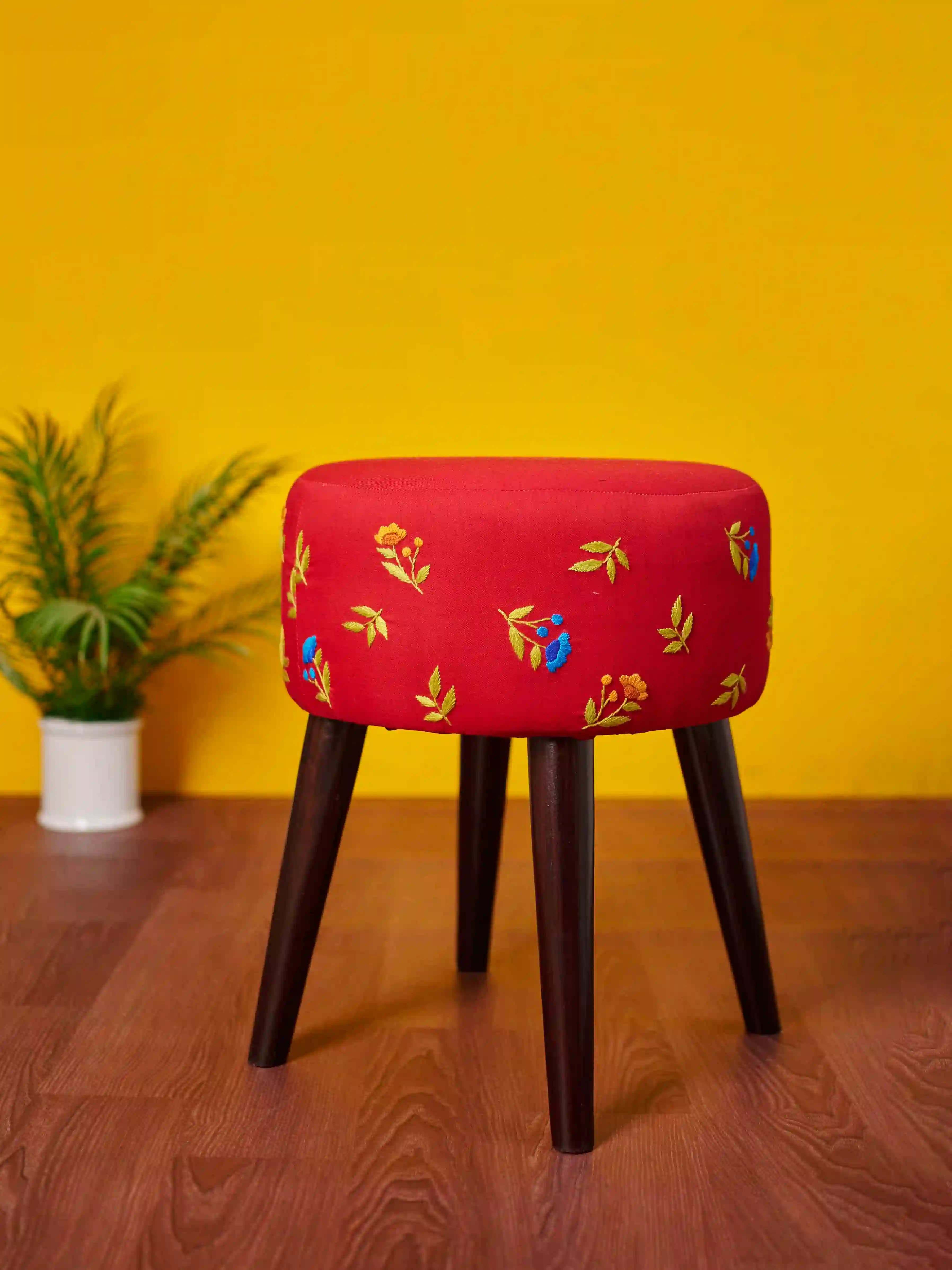 Round Hand Stitched Wooden Stool