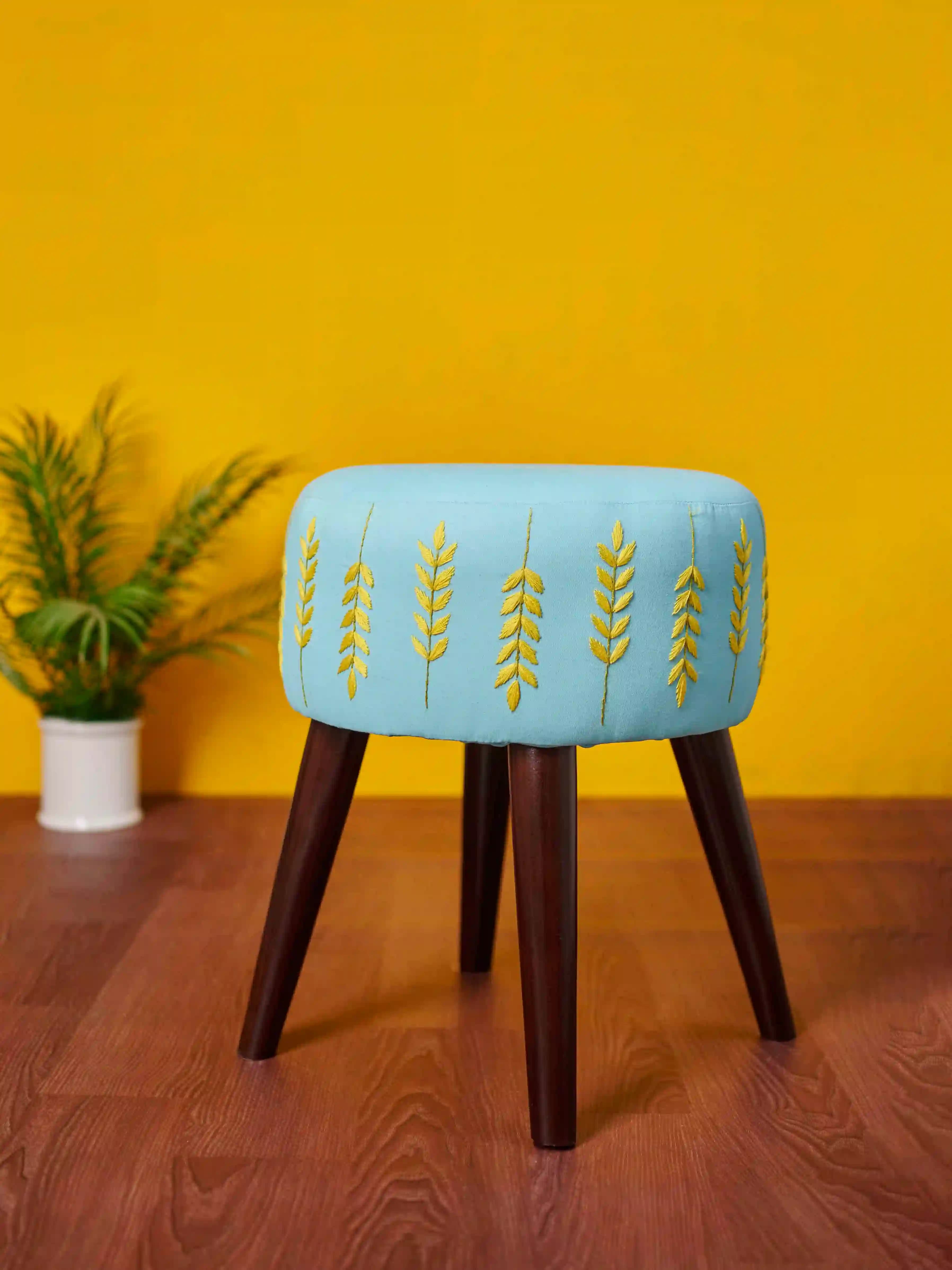 Round Hand Stitched Wooden Stool
