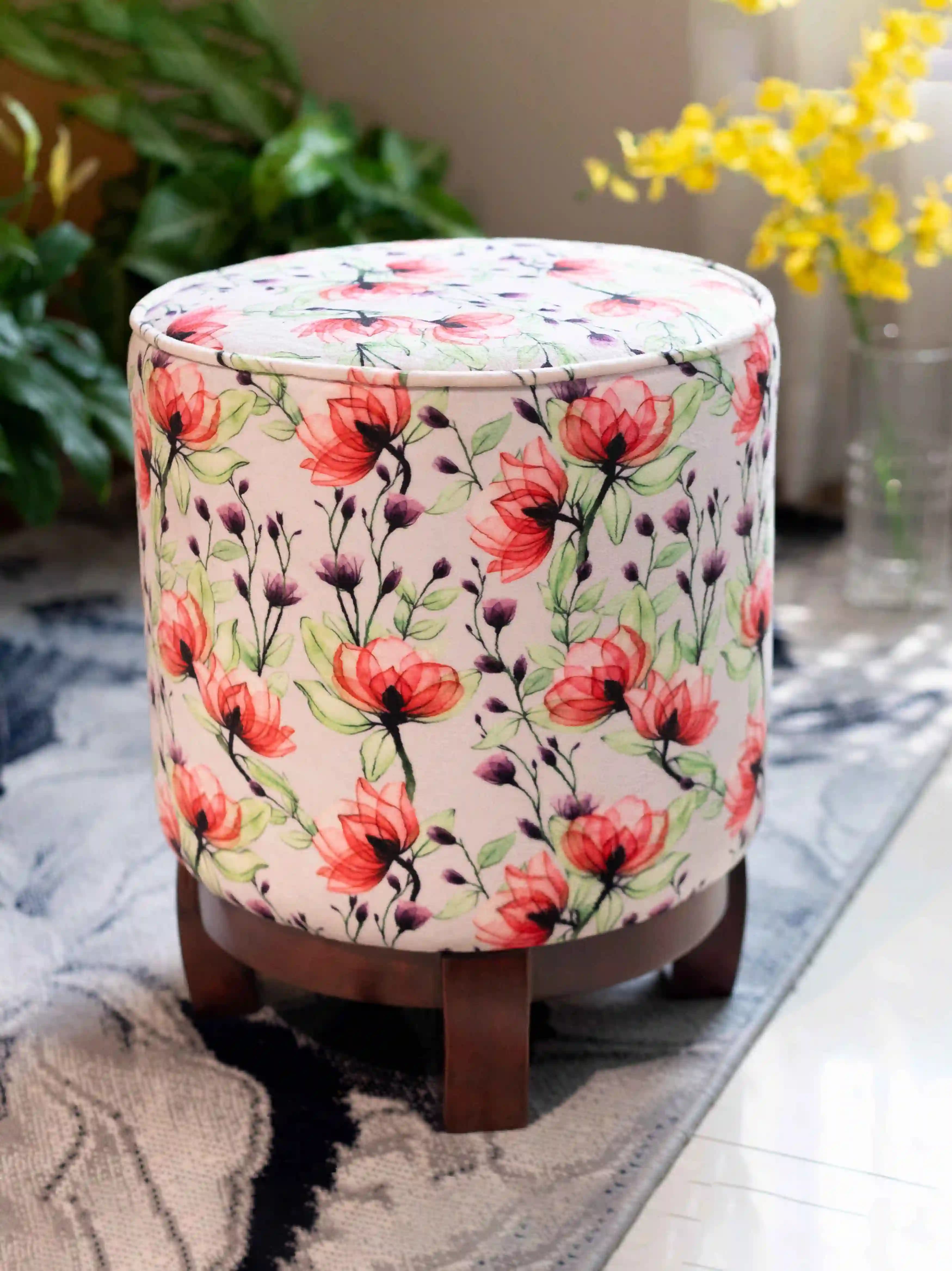 Watercolor Floral Wooden Stool