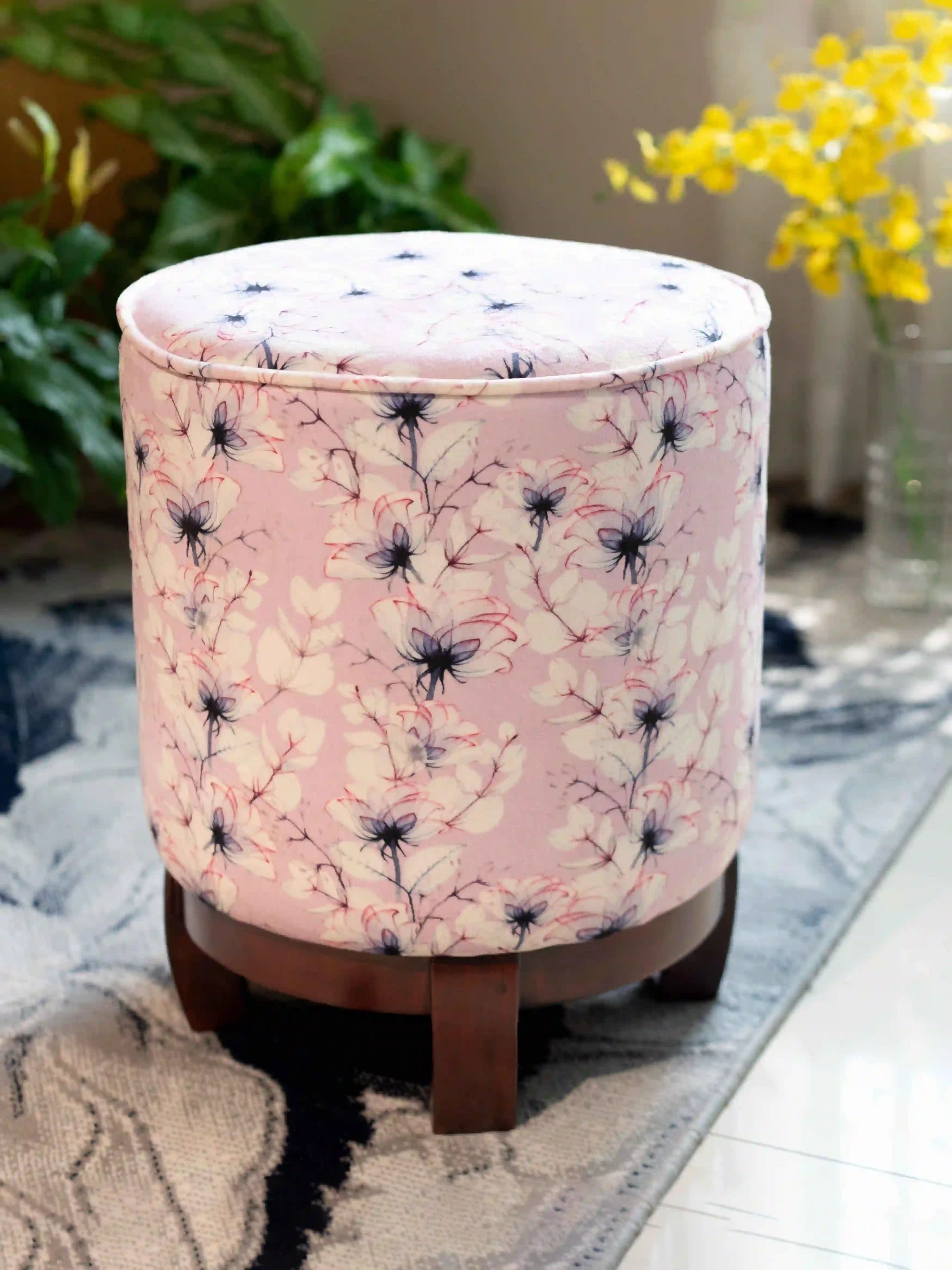 Watercolor Floral Wooden Stool