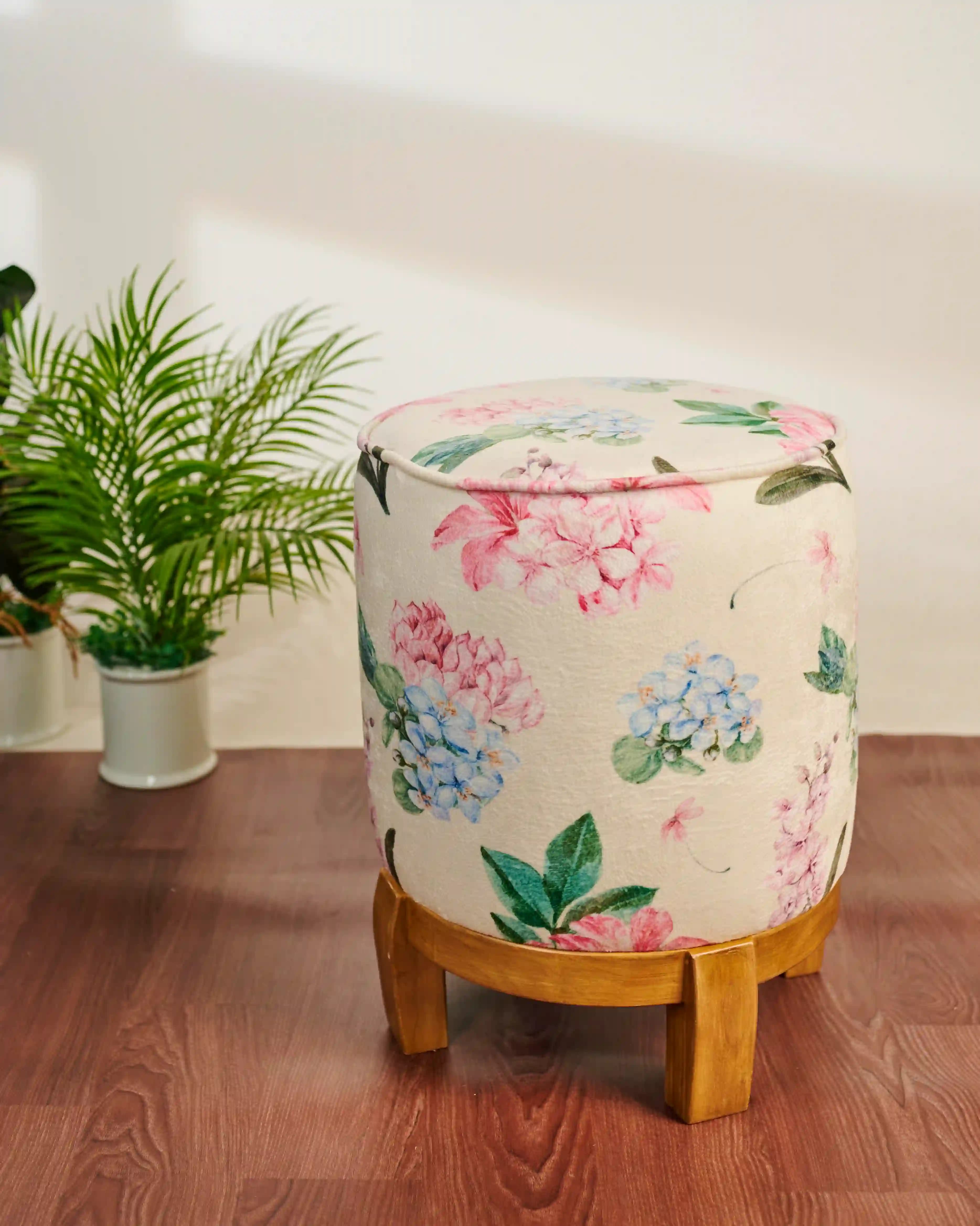 Floral Themed velvet Wooden Stool