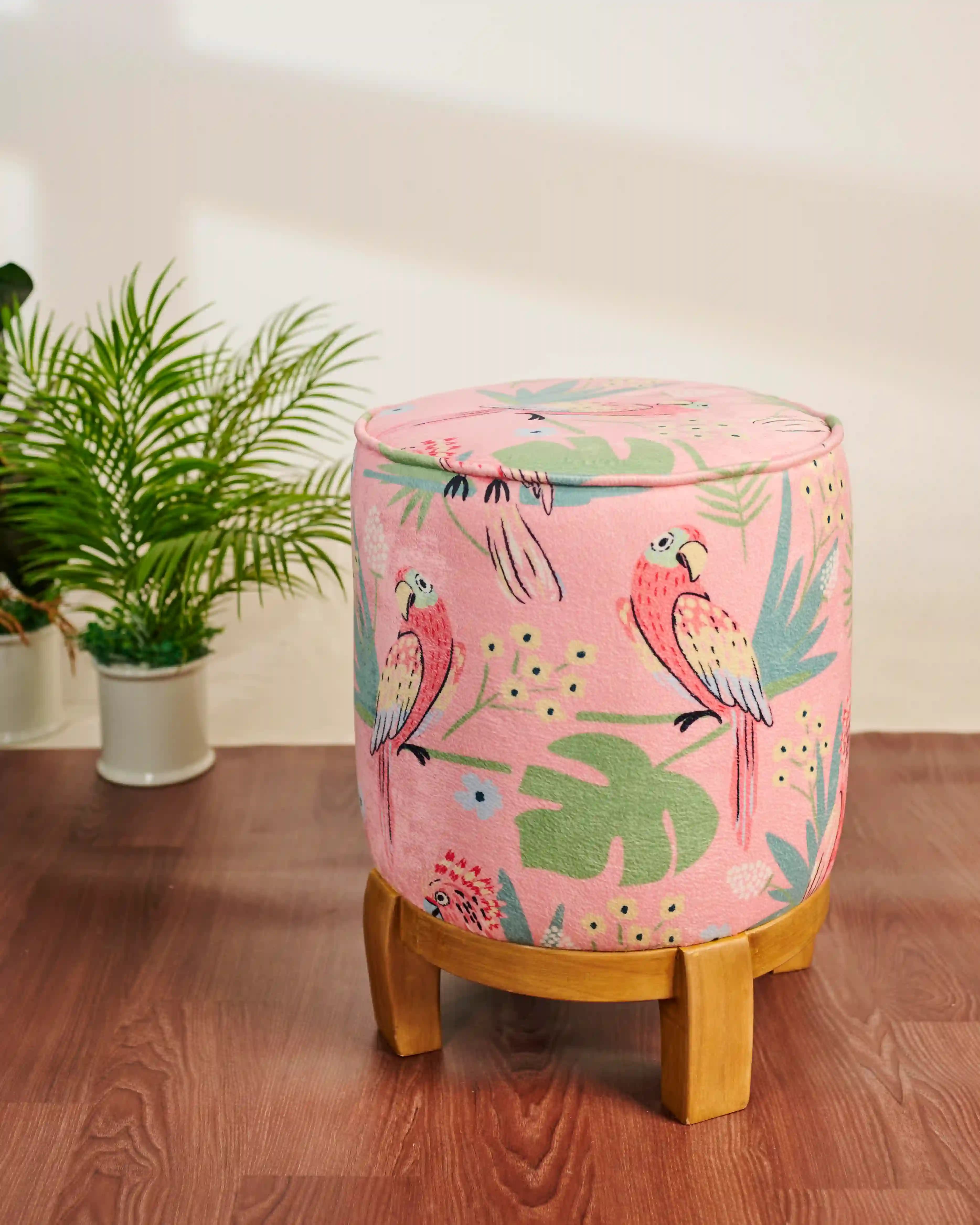 Floral Themed velvet Wooden Stool