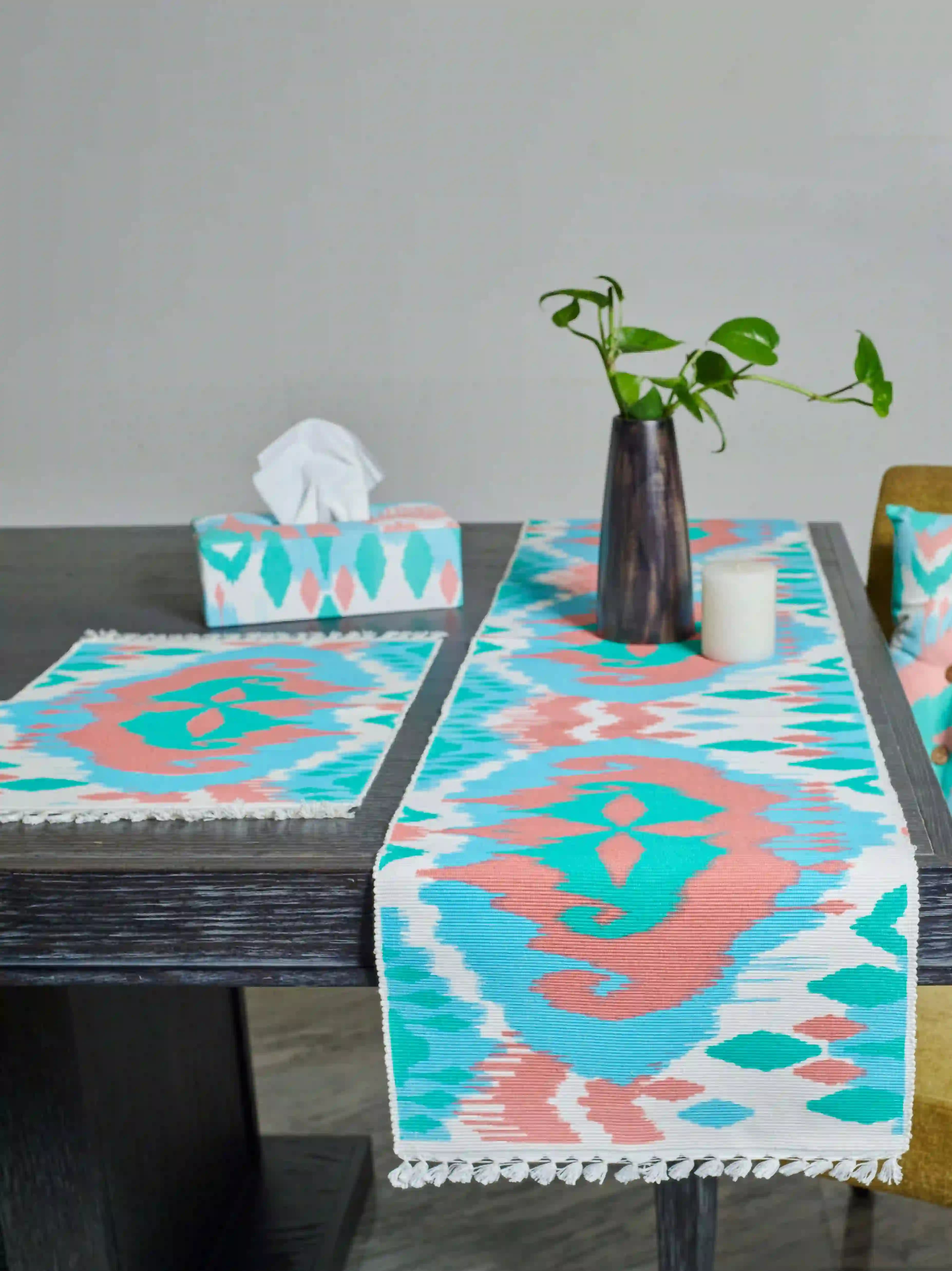 Uzbek IKAT Inspired Handloom Table Runner Set