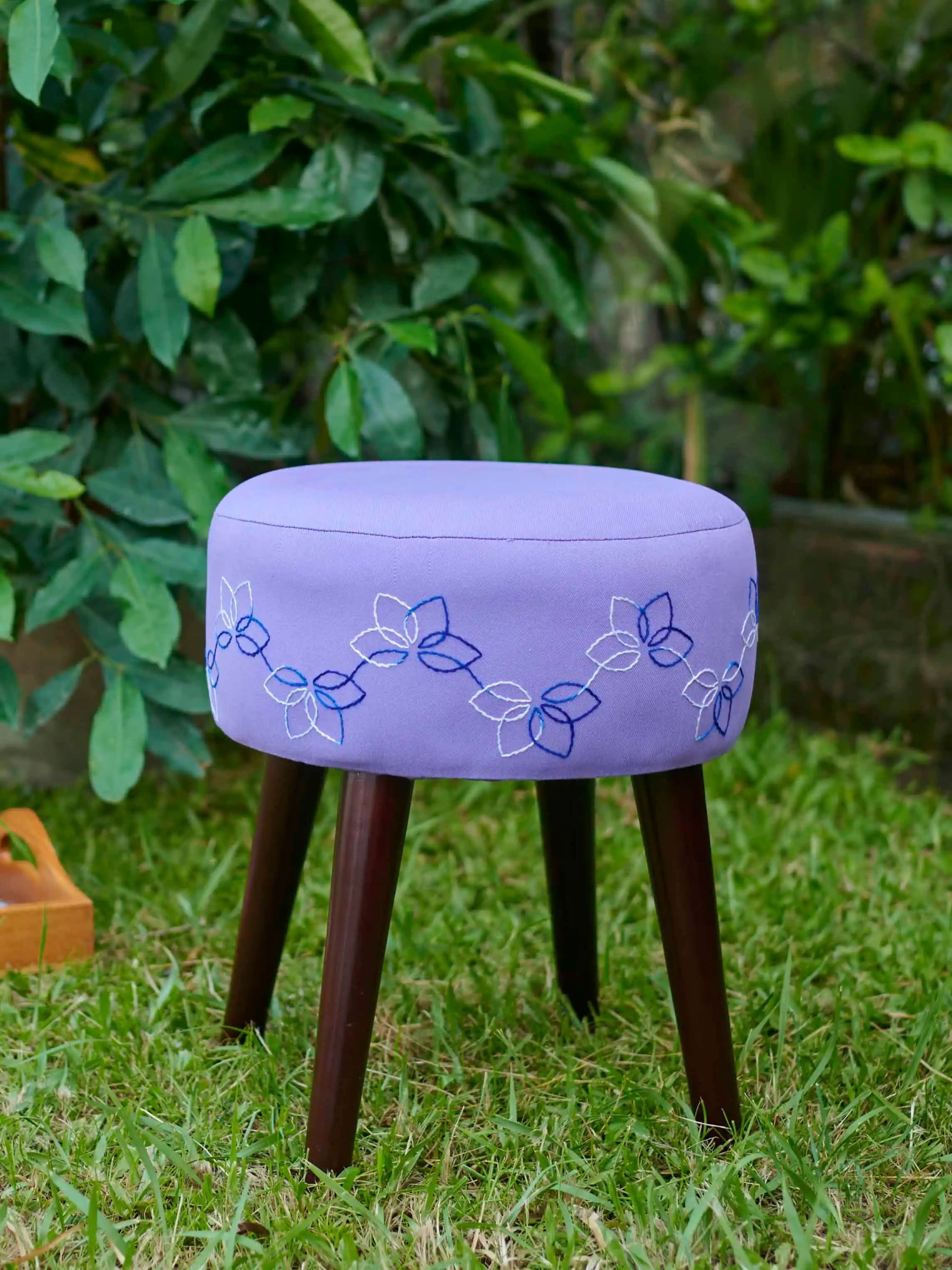 Bunon Bahar Round Hand Stitched Wooden Stool