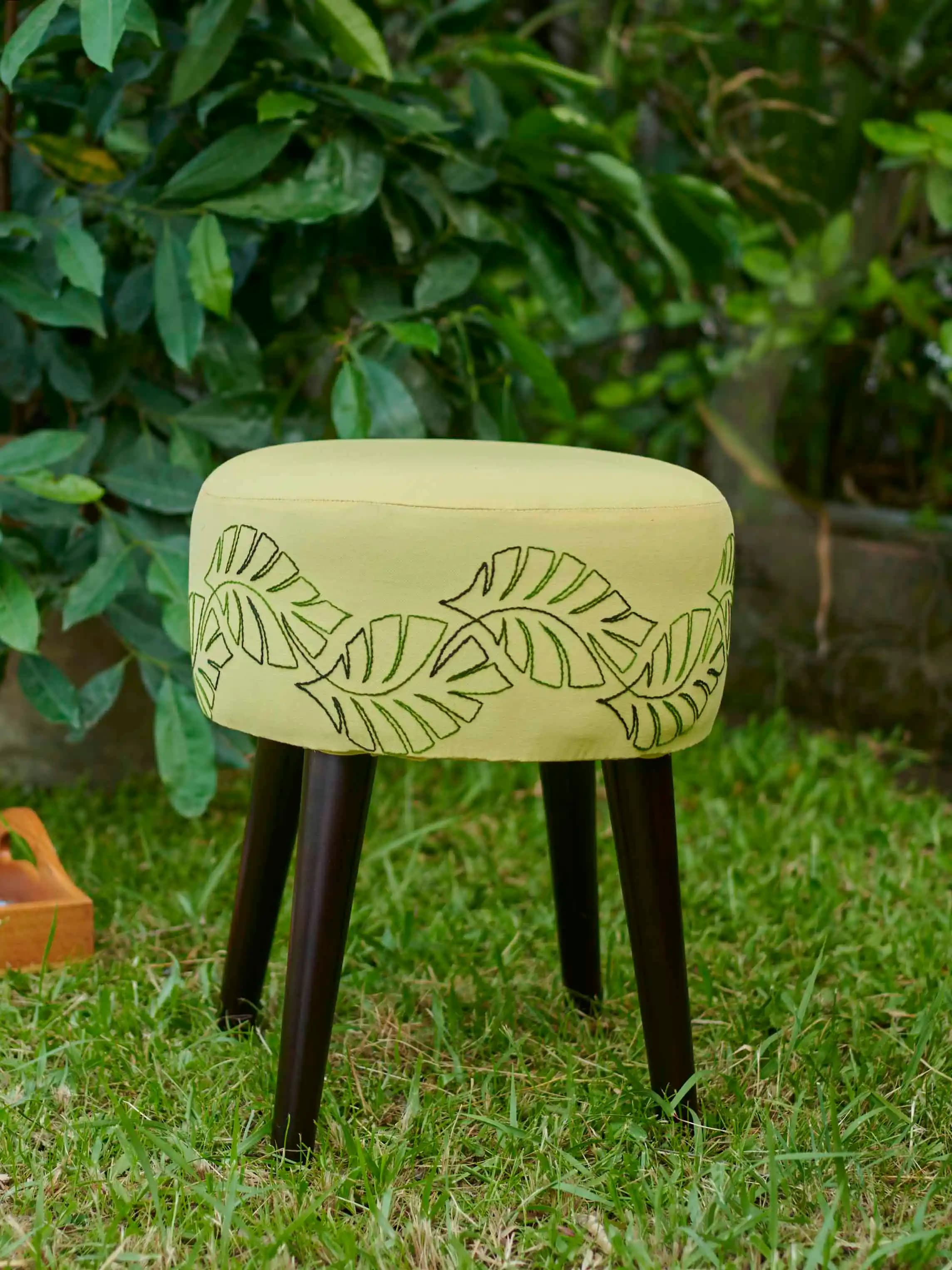 Bunon Bahar Round Hand Stitched Wooden Stool