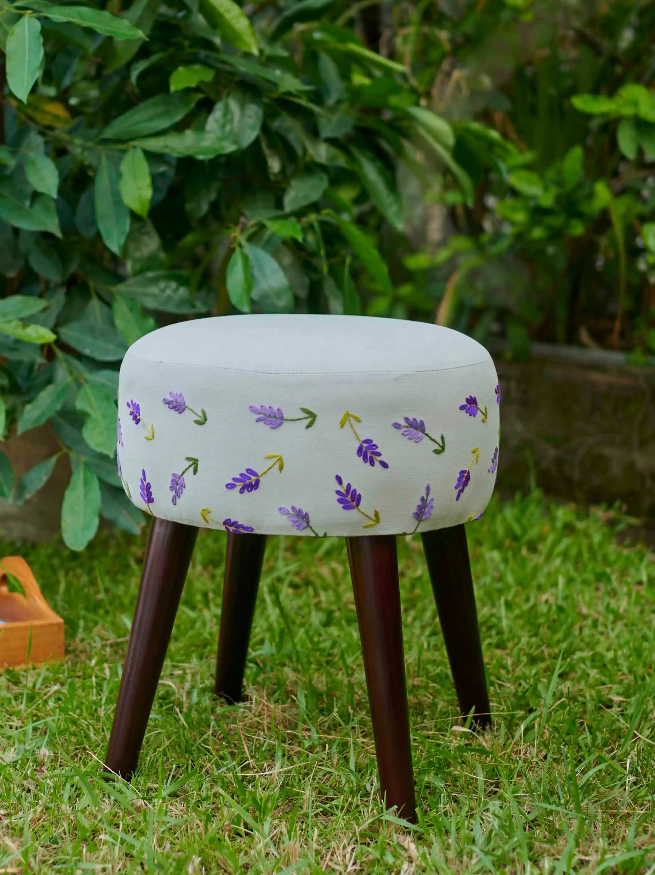 Bunon Bahar Round Hand Stitched Wooden Stool