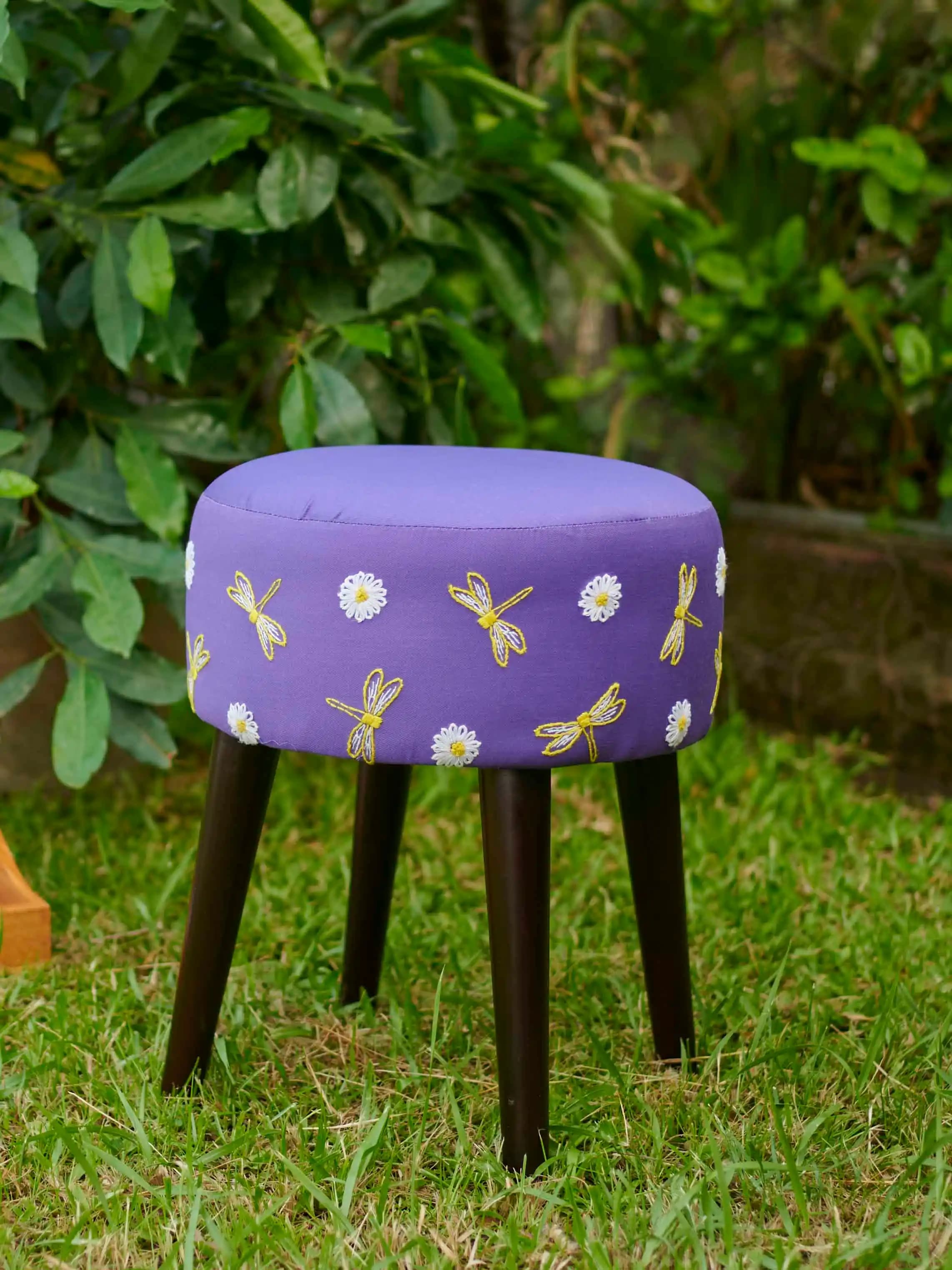 Round Hand Stitched Wooden Stool